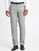 Marks & Spencer Regular Fit Herringbone Flat Front Trousers Grey