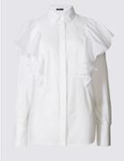 Marks & Spencer Pure Cotton Poplin Ruffle Shirt Soft White