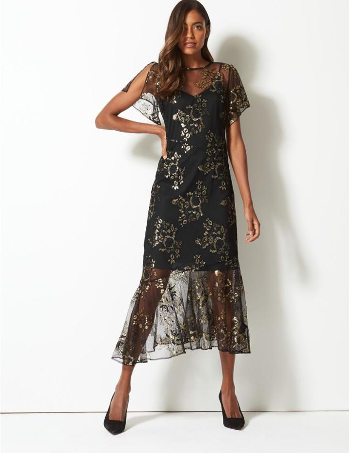 Marks & Spencer Short Sleeve Fishtail Tea Midi Dress Black