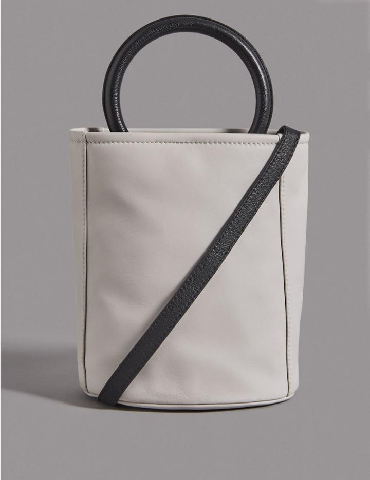 Marks & Spencer Leather Bucket Cross Body Bag Grey/white