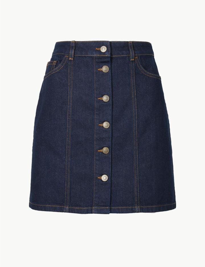Marks & Spencer Pure Cotton Button Detailed Denim Mini Skirt Dark Indigo