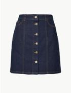 Marks & Spencer Pure Cotton Button Detailed Denim Mini Skirt Dark Indigo