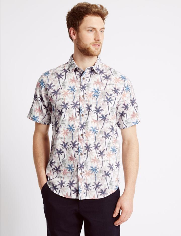 Marks & Spencer Pure Cotton Palm Tree Print Shirt Poppy