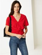Marks & Spencer Textured V-neck Short Sleeve Top Red