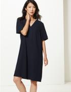 Marks & Spencer Crepe Knee Length Shift Dress Navy