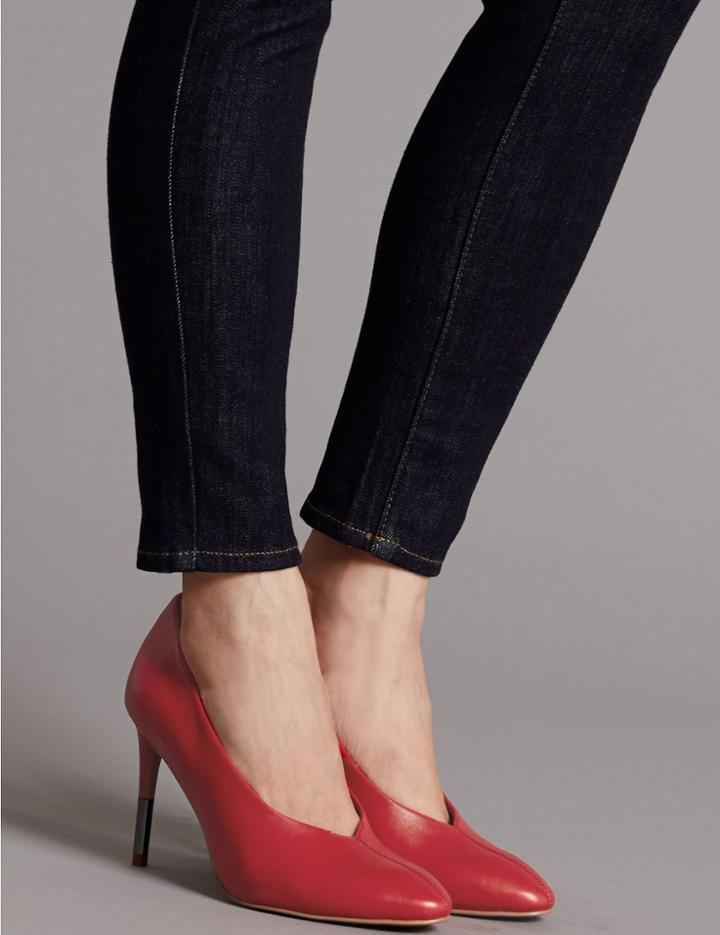 Marks & Spencer Leather Stiletto Heel Court Shoes Red