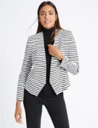 Marks & Spencer Striped Open Front Jersey Jacket Ivory Mix