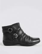Marks & Spencer Leather Ruched Ankle Boots Black