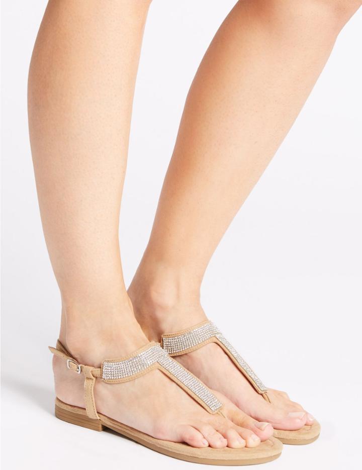 Marks & Spencer T-bar Embellished Sandals Natural