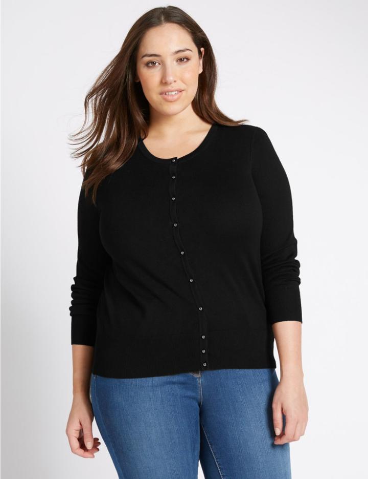 Marks & Spencer Plus Bobble Button Cardigan Black