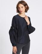 Marks & Spencer Round Neck Bubble Sleeve Shell Top Navy