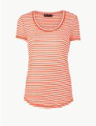 Marks & Spencer Cotton Rich Striped T-shirt Red Mix