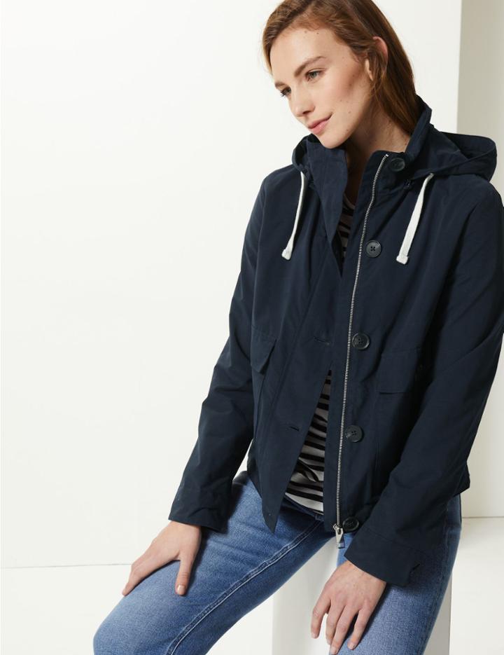 Marks & Spencer Cotton Rich Short Utility Parka Navy