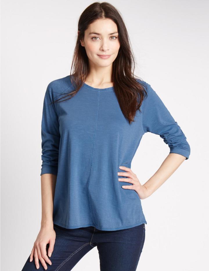 Marks & Spencer Pure Cotton 3/4 Sleeve T-shirt Denim