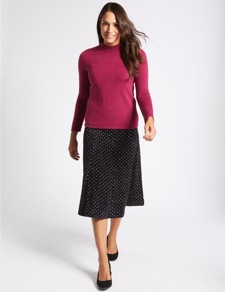 Marks & Spencer Spotted Flock A-line Midi Skirt Black Mix
