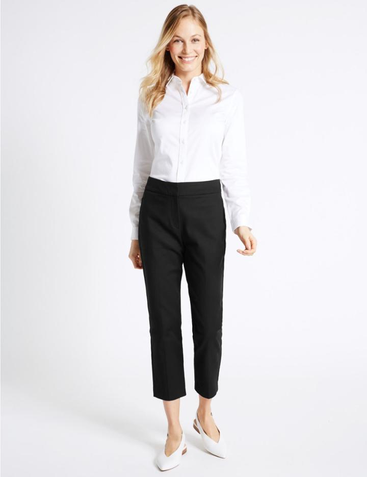 Marks & Spencer Cotton Rich Slim Leg Cropped Trousers Black