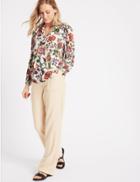 Marks & Spencer Linen Rich Wide Leg Flared Trousers Natural