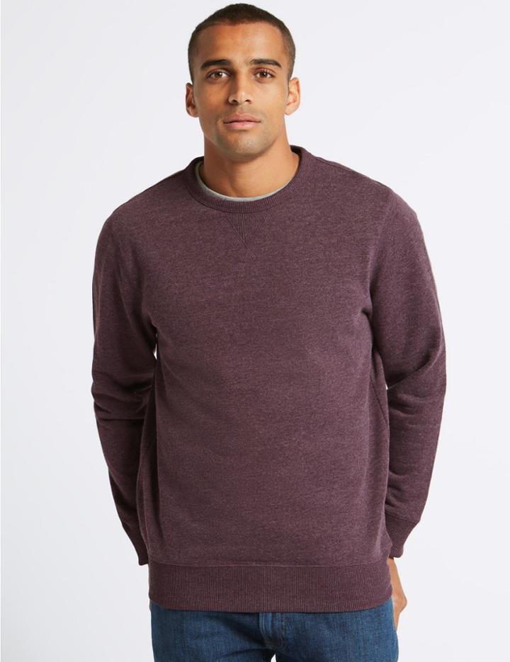Marks & Spencer Cotton Rich Crew Neck Regular Fit Sweat Purple
