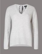Marks & Spencer Pure Cashmere Bow Back V-neck Jumper Grey Mix