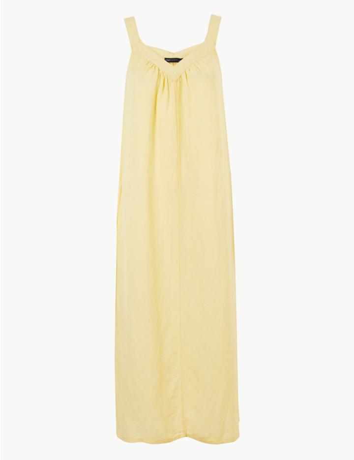 Marks & Spencer Linen Blend Slip Midi Dress Soft Yellow