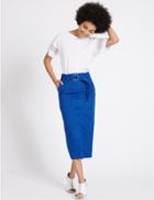 Marks & Spencer Cotton Blend Belted Pencil Midi Skirt Cobalt