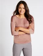 Marks & Spencer Round Neck 3/4 Sleeve T-shirt Blush Pink