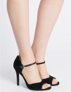 Marks & Spencer Suede Stiletto Ruffle Sandals With Insolia&reg; Black