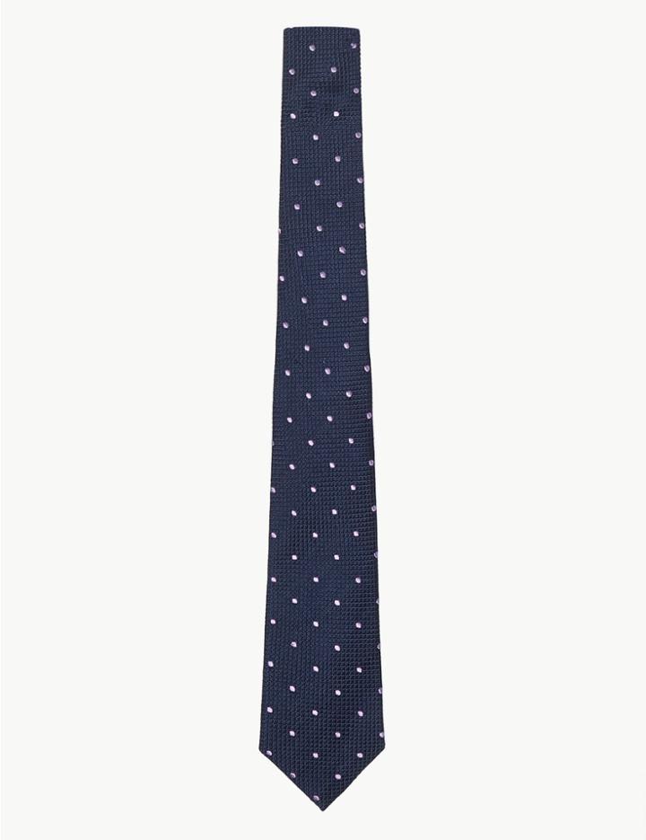 Marks & Spencer Pure Silk Slim Spot Tie Navy