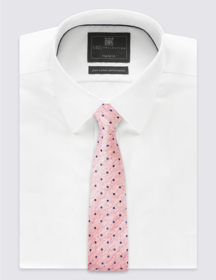 Marks & Spencer Pure Silk Spotted Tie Coral
