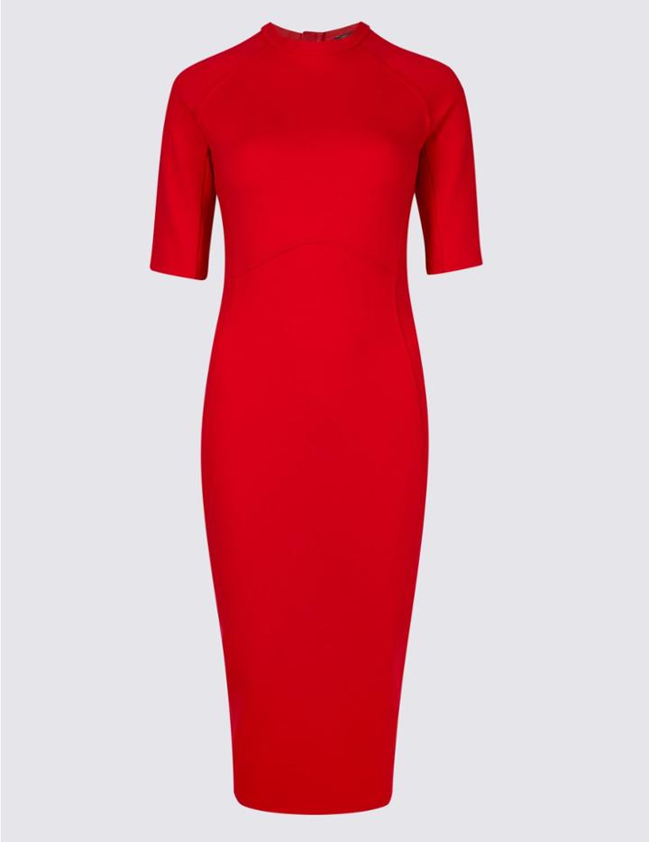 Marks & Spencer Short Sleeve Bodycon Midi Dress Red