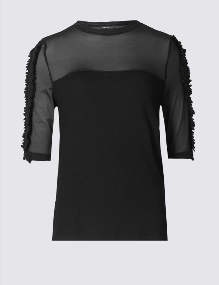 Marks & Spencer Mesh Frill Half Sleeve T-shirt Black