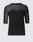 Marks & Spencer Mesh Frill Half Sleeve T-shirt Black