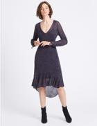 Marks & Spencer Sparkly V-neck Tie Sleeve Jumper Dress Navy