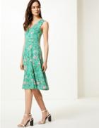 Marks & Spencer Floral Print Waisted Midi Dress Mint Mix
