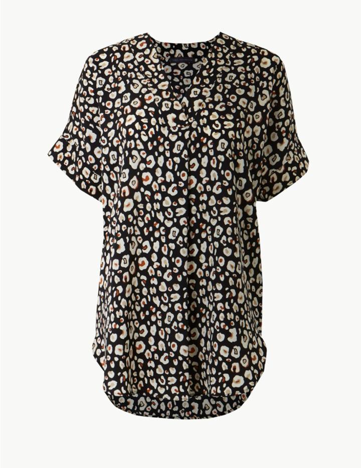 Marks & Spencer Animal Print Longline Short Sleeve Tunic Black Mix