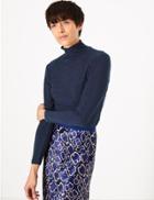 Marks & Spencer Metallic Long Sleeve Top Navy