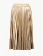 Marks & Spencer Metallic Jersey Pleated Skirt Gold