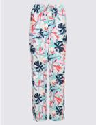 Marks & Spencer Linen Rich Floral Print Flared Trousers Navy Mix