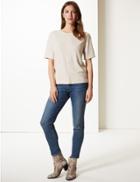 Marks & Spencer Cosy Round Neck Half Sleeve Top Oatmeal
