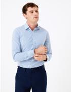 Marks & Spencer Slim Fit Striped Easy To Iron Shirt Navy Mix