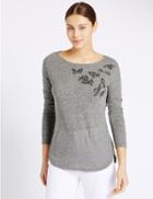 Marks & Spencer Printed Slash Neck Long Sleeve T-shirt Grey Mix