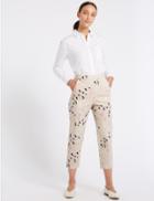 Marks & Spencer Cotton Rich Slim Leg Cropped Trousers Stone Mix