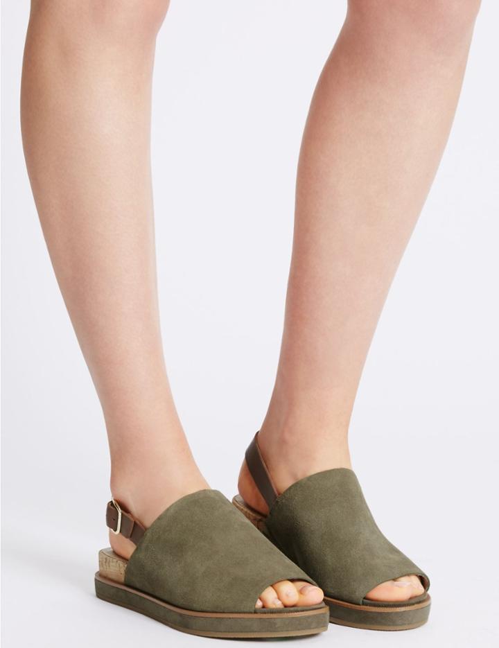 Marks & Spencer Suede Block High Vamp Sandals Khaki Mix