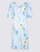 Marks & Spencer Floral Print Half Sleeve Shift Dress Blue Mix