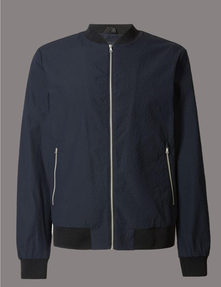 Marks & Spencer Seersucker Bomber Jacket With Stormwear&trade; Navy