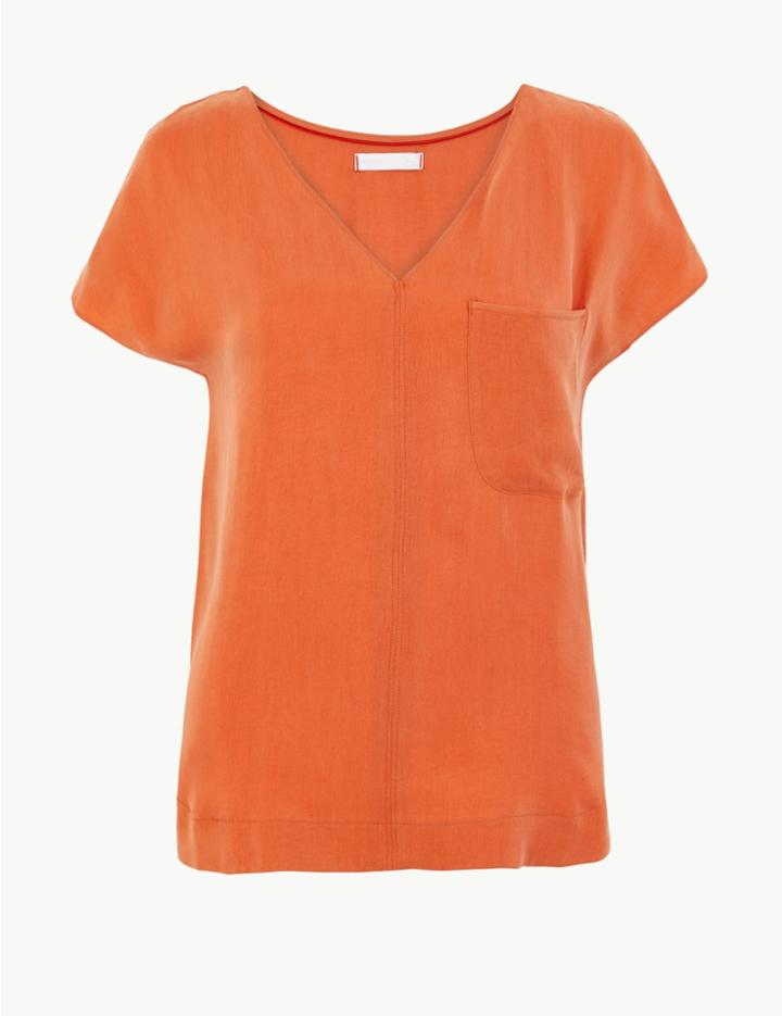 Marks & Spencer Cupro V-neck Cap Sleeve Shell Top Orange