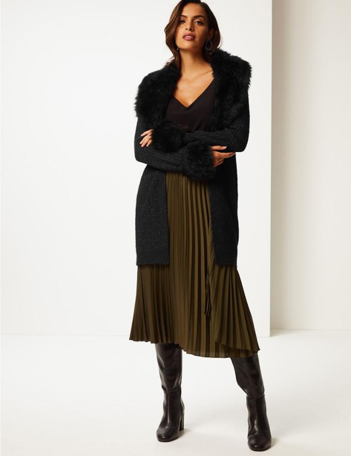 Marks & Spencer Textured Faux Fur Cardigan Black