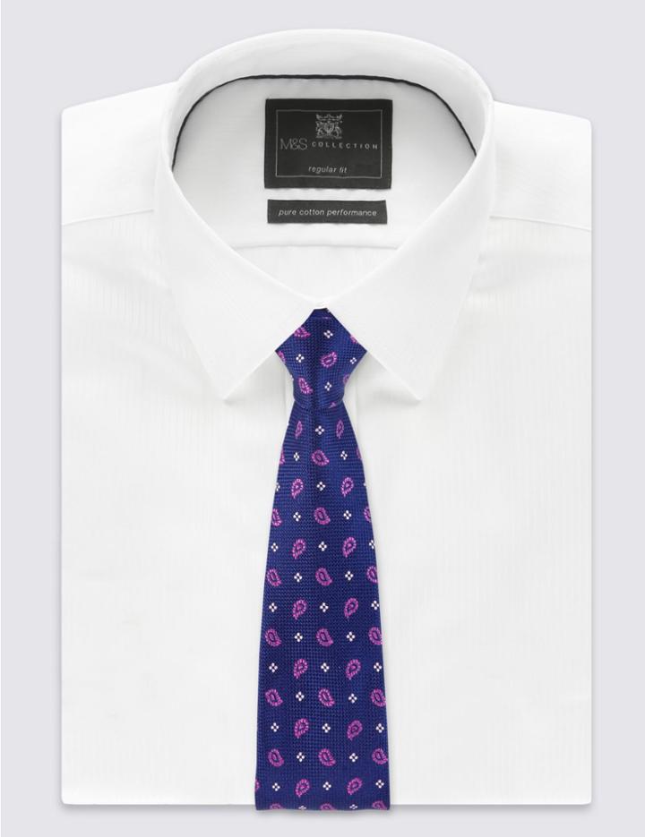 Marks & Spencer Pure Silk Geometric Print Tie Magenta Mix