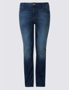 Marks & Spencer Plus Ozone Mid Rise Slim Bootcut Jeans Med Blue Denim