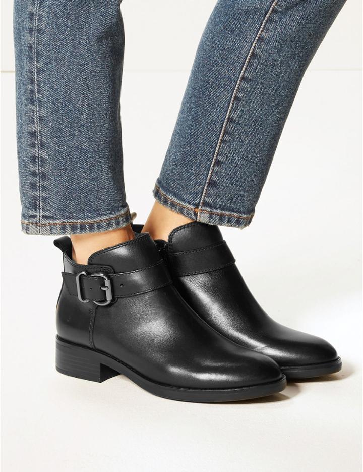 Marks & Spencer Leather Buckle Detail Ankle Boots Black